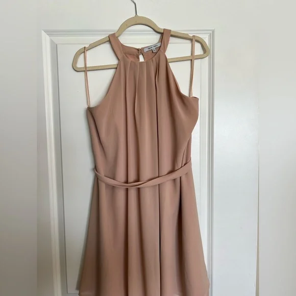 short naked dress Relaxed-Fit Nude Mini Dress with Open Back and Adjustable Strap Dark Vanilla / L